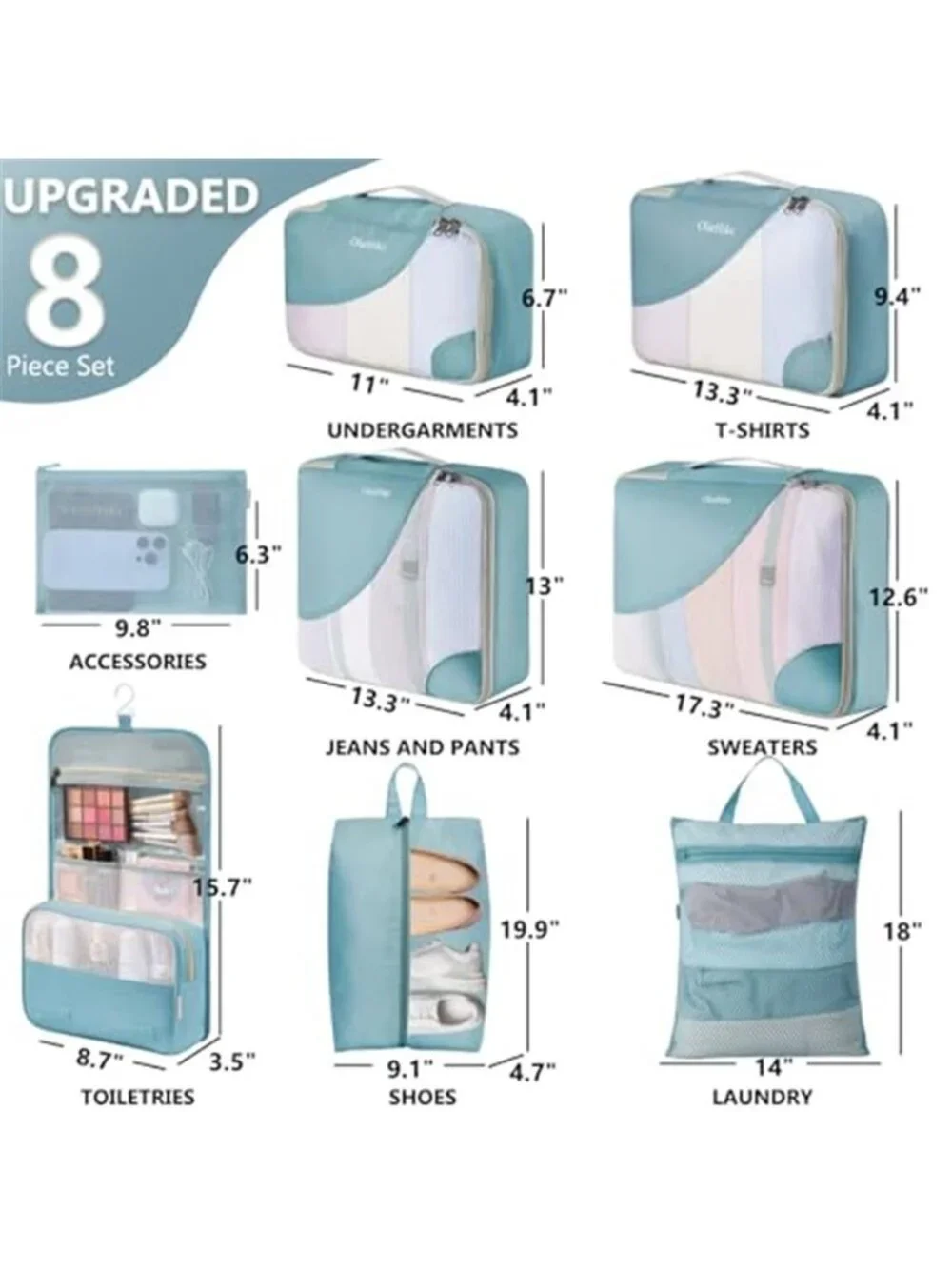 Travel Packing Cubes Organizer Set Luggage Bags Toiletry Shoe Laundry 8 Piece
